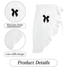 1pc Ruffled Cute Strawberry/Black Bow White Short Apron, Adorable Waist Half Apron, Smooth & Soft, Suitable For Outfit Decor/Kitchen Baking