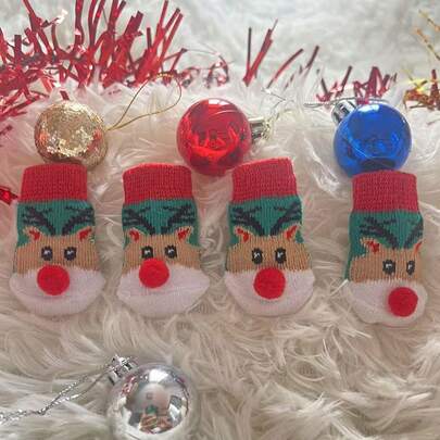 4pcs/Set Pet Christmas Elk, Snowflake & Snowman Pattern Socks For Small Cats & Dogs