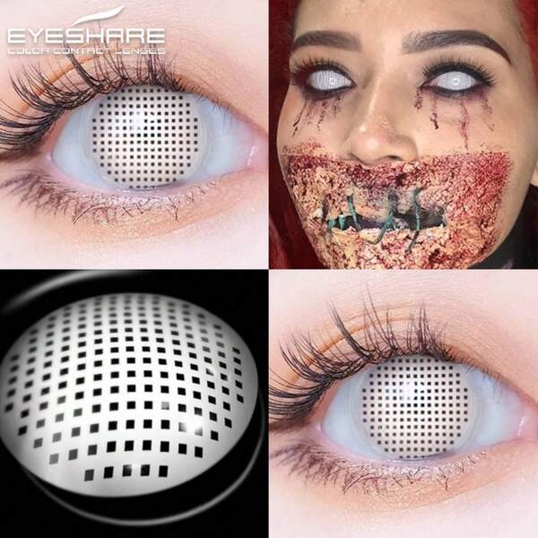 EYESHARE 1 Paio di Lenti a Contatto Cosplay Colore Bianco e Nero per Trucco e Costume di Ognissanti