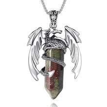 XIANNVXI Crystal Healing Stone Necklace For Men Women Amethyst Vintage Dragon Necklace Cool Simple Retro Natural Reiki Spirtural Witch Gemstone Pendant Jewelry-901744 - 血紅素 - 查看 1