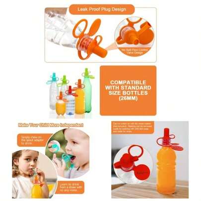 2 - In - 1 Bottle Cap, Silicone Topper Food Pouch, No Spill Spout Adapter Turn Bottle Into Sippy Cups, Protects Childu2019s Mouth, Travel Essentials Mixv2 - 4 Pack