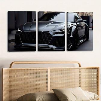 3 piezas de lienzo enmarcado en madera, póster de moda, decoraciones de coches modificados, rendimiento de superdeportivos, carreras de coches deportivos, pintura enmarcada, regalo perfecto para amigos y familiares, hogar, mural de habitación, oficina, sala de estar, decoración de pared del dormitorio, HD, 8K, inodoro, impermeable.