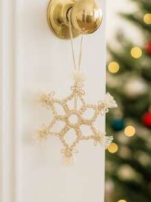 1 buc. Ornament Macrame țesut manual, fulg de zăpadă, stil boem, mini decorațiuni de Crăciun, potrivit pentru decorațiuni de petrecere de Crăciun acasă, agățat pentru bradul de Crăciun, decorațiuni pentru sufragerie și dormitor