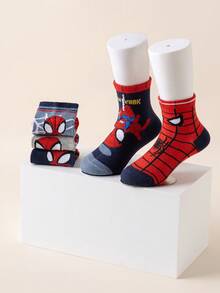 10 Pairs Kids Marvel Superhero Spider-Man Socks, Boys Mid-Calf Socks, Korean Cartoon Autumn/Winter Girls Socks, Children Spider-Man & Superhero Character Socks