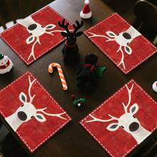 1pc/4pcs/6pcs/100pcs Christmas Deer Pattern Placemats, Machine-Washed Rectangular Polyester Placemats, Table Protectors, Heat-Insulating Placemats, Restaurant Table Decorations, Party Supplies, Christmas Decorations, Can Be Given As Gift