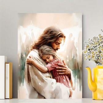 Jesus & Youngsters Watercolor Canvas Art - Inspirational Christian Wall Decor With Bible Verse, Perfect For Living Room, Bedroom, Or Hallway ﻿ ﻿