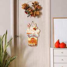 1Pc Funny Hello Pumpkin Door Sign Rustic Pumpkin Cup Fall Welcome Wooden Door Hanger Thanksgiving Party Wall Art Hanging Plaque Sign For Farmhouse Autumn Indoor Outdoor Front Door Wreath Decorations - Multicolor - View 4