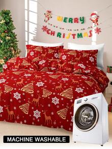 3pcs Christmas Red Plaid Santa Claus & Snowflake Print Bedding Set (1 Duvet Cover And 2 Pillow Shams), Soft & Skin-Friendly, Suitable For All Seasons, Christmas Gift - Multicolor - View 10