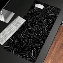 1 件 XXL 地形图图案鼠标垫 - 大号加长游戏桌垫，黑白简约键盘垫，适合办公室和家庭使用 - 黑色 - 查看 6
