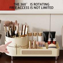 1Pc 360-Degree Rotating Makeup Organizer - Large Capacity Cosmetic Storage Box With Skincare Compartment, 2-In-1 Bathroom Vanity Display Case For Women