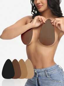 2 Pairs/4pcs Plus Size Invisible Lift Latex Tape Sticky Water Drop Shaped Breast Petals Strapless Bra Liner, Beige, Brown, Coffee, Black, Suitable For B-E Cup Busty Women