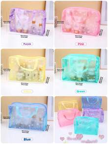 10pcs/5pcs/1pc Side Mesh Bag Floral Design Cosmetics Storage Bag Semi-Transparent Toiletry Bag Floral Travel Toiletry Bag Portable Shower Supplies Storage Bag - Multicolor - View 4