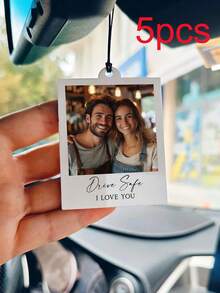 1 Piece Custom Photo Car Mirror Label, Photo Decoration, Photo Driving Safety, Rearview Mirror Decoration, Custom Photo Car Accessories For Rearview Mirror Hanger, Personalized Car Hanging Decoration With Custom Pictures And Text, Custom Acrylic Picture Car Hanging Decoration, Personalize Your Favorite Memories, Christmas Gift