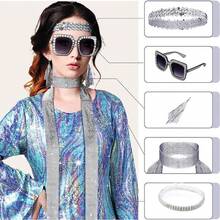 6pcs/Set 70s Disco Glitter Women's Shiny Scarf, Sunglasses, Bracelet, Headband Accessory Set, Costume Party Supplies, Fashion Stylish Basic Stage Outfit Halloween Costume