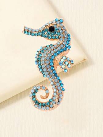 1 pieza Broche vintage de caballito de mar con rhinestones para otoño/invierno, accesorio de ropa con diseño de animal marino creativo, pin para Halloween, accesorios de Halloween, regalo del Día del Maestro, regalo de Navidad