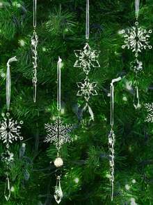10pcs Christmas Tree Decoration Crystal Ornaments - Hanging Acrylic Christmas Snowflake Icicle Drop Crystal Ornaments For Xmas Tree Winter New Year Party Supplies,Christmas