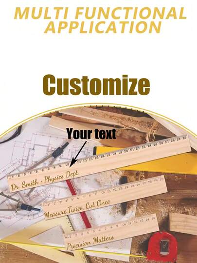 Régua de madeira personalizável de 1 peça - Personalize com seu nome e texto motivacional, gravação unilateral, nome da escola gravado, ótima para a volta às aulas, alta qualidade, presente prático para estudantes, material escolar