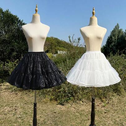 1pc Women's 45cm Short White/Black Crystal Organza Petticoat, Adjustable Lolita Underskirt, 2-Layer 3-Hoop/4-Layer 3-Hoop Soft Girl Tutu Skirt Crinoline, Suitable For Dresses, Weddings, Parties, Cosplay, Dance Fall Clothes For Women