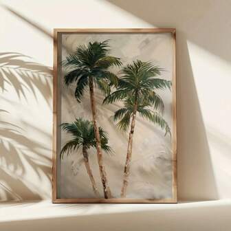 1pc Tropical Palm Tree Soft Art Print, Coastal Print, Beach Poster, Summer Poster, Bohemian Tropical Plant Landscape Decor, Unframed