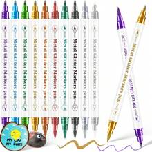 Metallic Markers Pens, Dual Tip Metallic Pens For Rock Painting,Tattoo Painting, Ceramic, Card Making, Black Paper, Easter Egg, Metal, Wine Glass