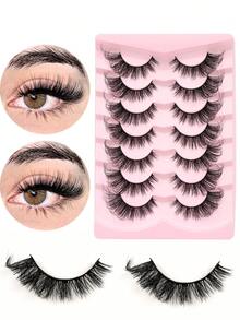 7 Paar natürliche Katzenauge Wimpern, europäischer und amerikanischer gemischter Stil, weiche schwarze Wimpernwurzeln, verlängerte Spitzen, natürlich dick und gekräuselt, leicht und bequem, geeignet für tägliches Make-up und wichtige Anlässe, geeignet für tägliches Make-up und Partyausgänge.