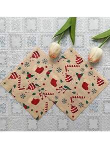 20pcs Christmas Themed Candy Cane Paper Napkins, 2-Ply Disposable Dinner Napkins - Suitable For Holiday Parties, Christmas Decorations, Seasonal Tableware, Home, Party Decor, General Celebrations