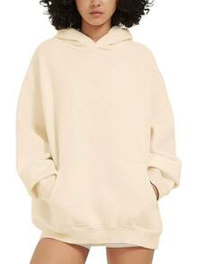 FAIABLE Mens Hoodies Oversized Unisex Wash Hoodie Heavyweight Fleece Vintage Cotton Sweatshirt Men Women Streetwear - 奶油 - 查看 3