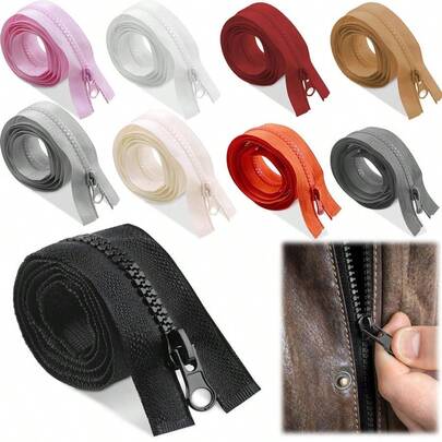 2 piezas de cremalleras de nailon para costura y manualidades, cremallera larga, color negro, herramientas de costura DIY, variedad de colores, material duradero