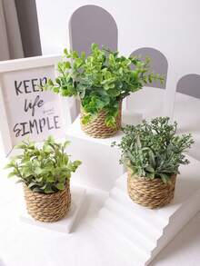 1/3PCSArtificial Christmas Rattan Large Potted Plant (14cm/5.5 Inch) Artificial Plant Grass Mound, Large, Seagrass Rope, Gift, Simulation Plant, Grass Mound, Green, PE Material, Polyester Fibre Material, Wedding Season - Multicolor-a - View 3