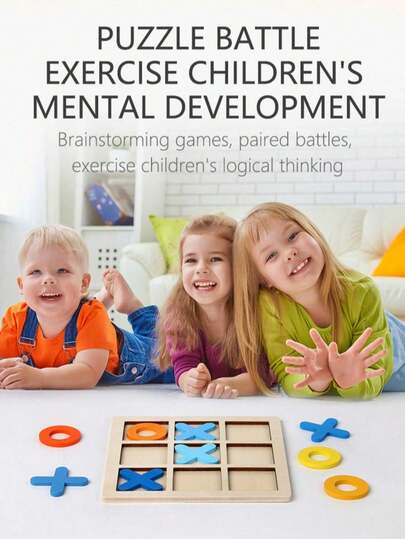 1 pieza Juego de Tres en Raya de Madera, Promueve el Desarrollo Cerebral de los Niños, Juguete para Jardín de Infantes y Guardería, Bloques de Construcción de Tres en Raya, Juego para el Hogar, Regalo Perfecto, Decoración Creativa, Accesorio de Escritorio, Regalo de Cumpleaños, Regalo de Navidad