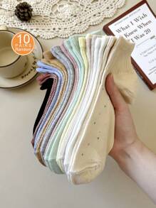 5双女士纯色和波点图案袜子，时尚可爱，柔软舒适，适合日常、运动、休闲穿着，四季皆宜，圣诞礼物佳选。 - 多色 - 查看 17