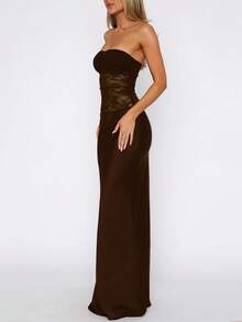 1 件女士优雅性感蕾丝拼布鱼尾连衣裙，适合春夏秋季、商务、晚会、婚礼、毕业派对、生日派对、除夕、情人节约会、聚会 - 棕色 - 查看 4