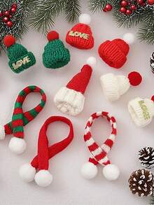 1pc Mini Christmas Hats And Scarves Small Doll Size Santa Hats ,Christmas Knit Doll Hats & Scarves Decor, Small Snowman & Mini Santa Hats For Dolls, Mini Xmas Ornaments Home Decor Christmas Decorations Room Decor Winter