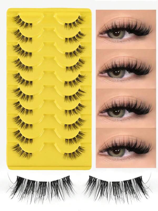 10 أزواج من رموش نصفية ذات مظهر طبيعي مع شريط شفاف، رموش قطة ذات مظهر ريشي ناعم، رموش قصيرة طبيعية للزوايا، رموش قابلة لإعادة الاستخدام (BY004-10)