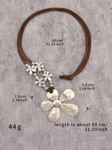 1pc Minimalist Silver Asymmetrical Sunflower Alloy Pendant Necklace, Adjustable Wax Cord Necklace, Fashionable Daily Wear For Young Women, Girlfriend