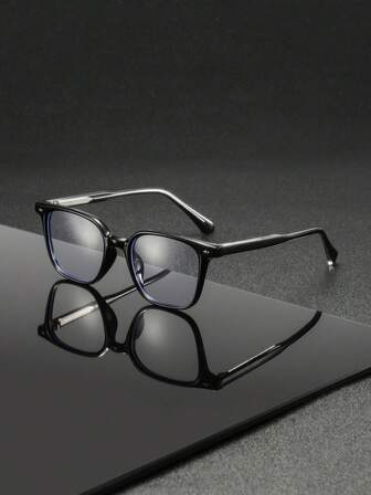 1 Pair Men's PC Rivet Square Full Frame High-End Luxury Lightweight Flat Lens Glasses, Popular European And American Minimalist Casual Fashion Decorative Eyewear, Suitable For College, Commute, And Daily Wear