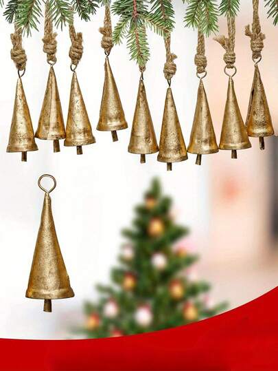1/9 piezas Campanas de Navidad de latón rústico, campanas de vaca doradas vintage con cuerda colgante para decoración festiva, perfectas para fiestas como Navidad, Pascua y Acción de Gracias, decoración navideña, decoración del hogar, decoraciones navideñas, decoración de habitación, invierno