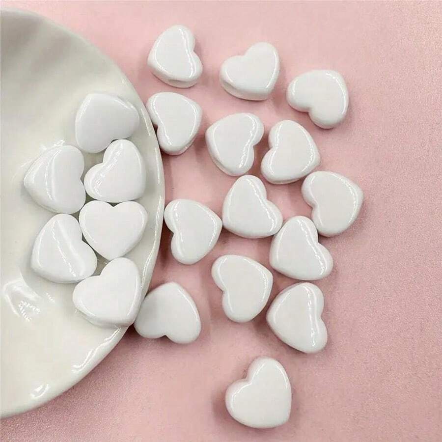 50pcs 11.7*13.5mm Acrylic Heart Loose Beads DIY Bracelet Materials Jewelry Making Accessories - trắng - Xem 1