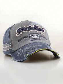 Gorra de béisbol unisex de denim lavado vintage, gorra snapback desgastada - Azul - Ver 1