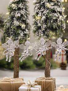 4pcs Transparent Angel Pendants Are Suitable For Home And Office Decorations On Christmas, Halloween, Valentine's Day And Other Festivals, Suitable For Christmas Trees, Acrylic Wings Angel Pendants, Christmas Decorations, Home Decor, Holiday Hanging Decorations, Party Decor Winter Room Decor