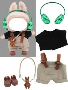 5pcs Rabbit Strap Sports Set Suitable For 1st/2nd/3rd Generation LALBUB, Including 1 Sports Earphone + 1 T-Shirt + 1 Bib Pants + 1 Rabbit Bag + 1 Rabbit Shoes, Suitable For 15-17cm Doll, Super Cute, Back To School Gift (Doll Not Included) - Multicolor - View 11