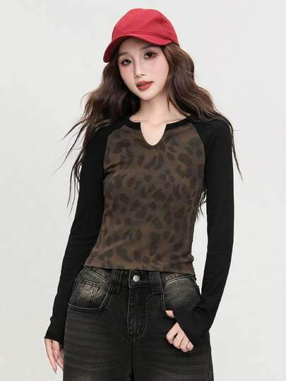 Camiseta corta ajustada de estilo retro para mujer, top sexy y de moda que deja ver el ombligo, otoño 2025