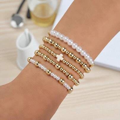 Fashion Simple Beaded Elastic Round Bead Bracelet Set Bracelet Jewelry