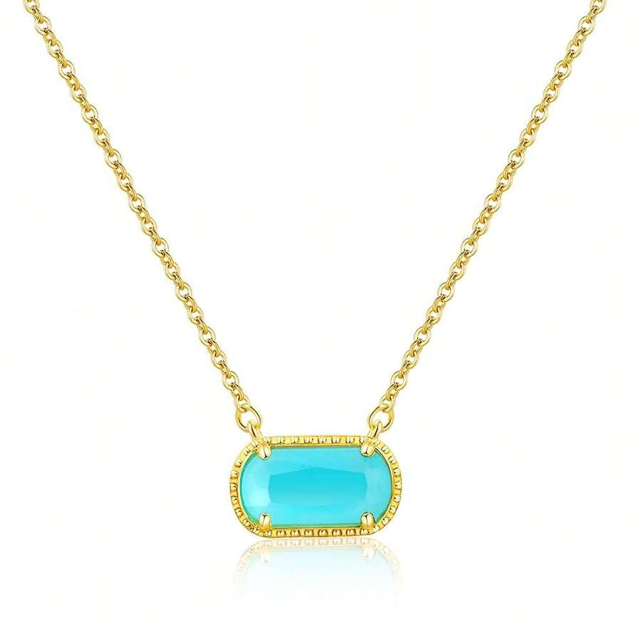 Birthstone Necklace For Women 14k Gold Plated Preppy Oval Stone Necklaces Pendant Necklaces Birthday Gifts For Women Mom Wife Friends-307968 - 三月-海藍寶石 - 查看 1