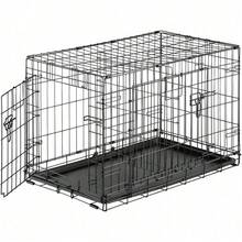 Jaula Plegable para Perros de 92cmX57cmX63cm con Doble Puerta, Incluye Bandeja Inferior Extraible, Caja/Transportadora de Hierro con Uniones Reforzadas, Ideal para Mascotas Grandes - 1 - Ver 2