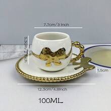 2 件陶瓷电镀咖啡杯碟套装，金色/白色/黑色陶瓷咖啡杯碟，1 杯 1 碟带蝴蝶结装饰，电镀碟子，情侣礼物，家庭聚会，咖啡/茶杯，容量 100 毫升 - 彩色 - 查看 14