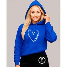 Women's Kangaroo Sweatshirt Premium Line Women's Blouse With Pocket And Hood Heart And Flower Print Flannel Cotton Coat Ref 389 - 寶藍色 - 查看 3