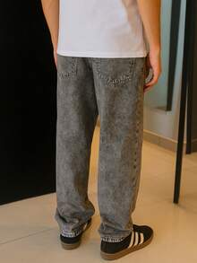 Dazzling Men's Original Plus Size Wide Leg Jeans - Marbled - View 2