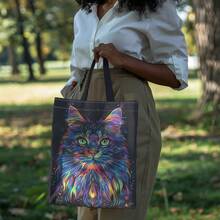 Bolsa de lona con impresión de gato negro con alas de estilo gótico vintage por ambos lados, bolsa de almacenamiento portátil de estilo academia de animales, bolsa de playa de ocio, bolsa de diseño estilo academia bohemia, bolsa de la compra, adecuada para el hogar, ir y venir, vacaciones, escuela, regalos, 16in*14in
