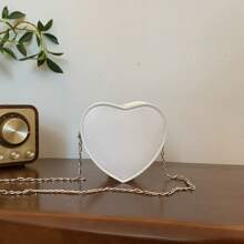 女生时尚刺绣链条肩带心形单肩包，独特菱形斜挎小包